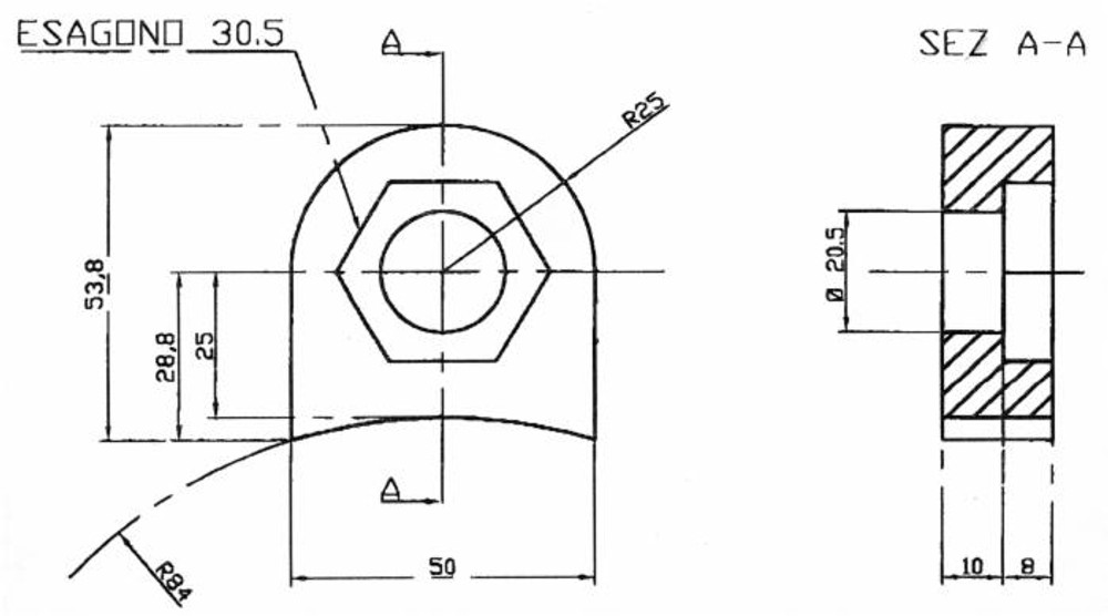 Supporto per mazza trinciasemi altezza 53x50mm esagono 30,5mm - Ama