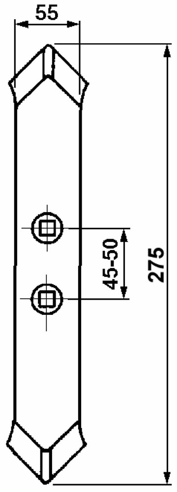 Vomere reversibile per vibrocoltivatore lungo 275mm 2 fori svasati Ø 12,5mm - Ama