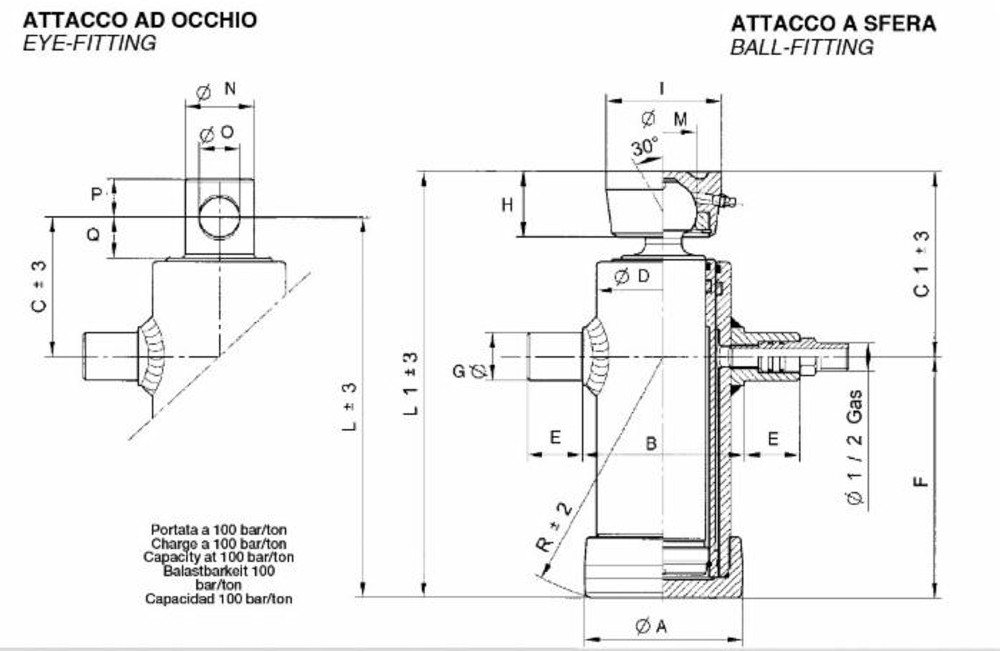 Martinetto idraulico corsa 1510mm con sfera - Di Natale - Bertelli