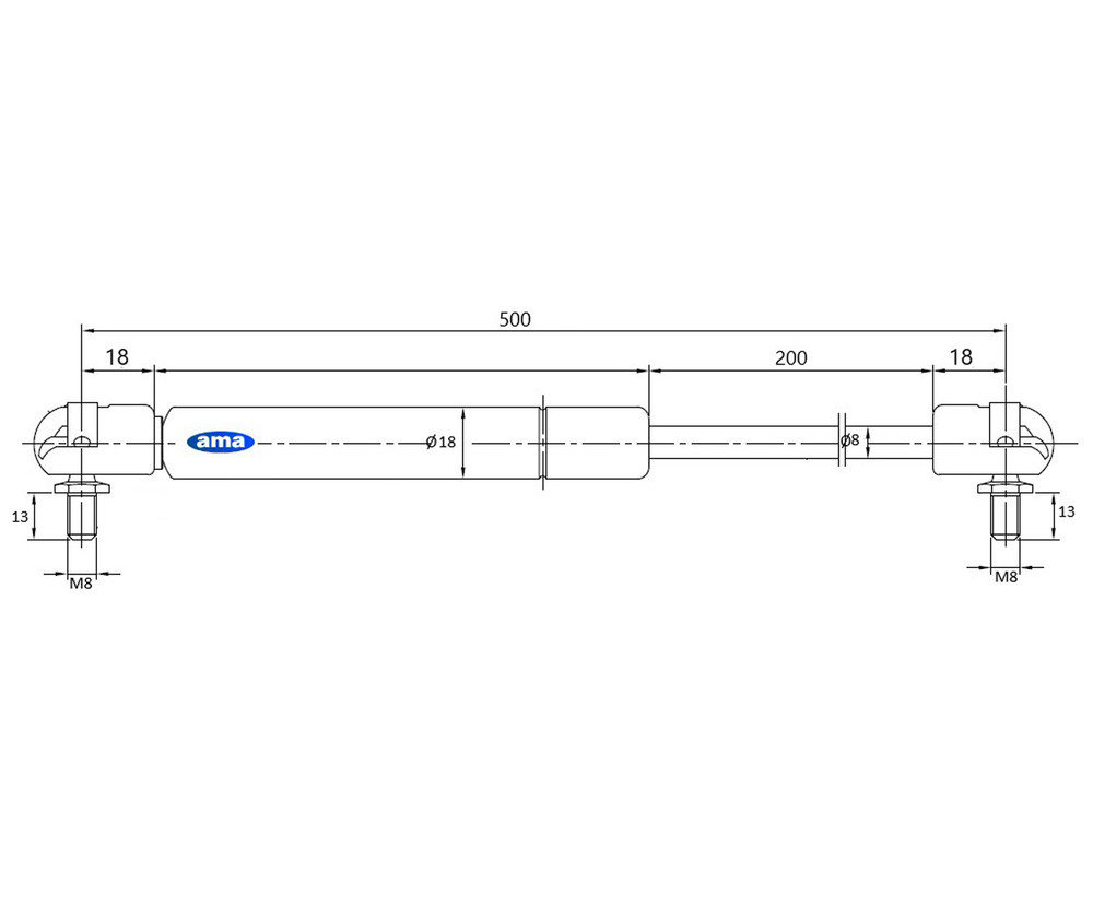 Molla a gas estensione max 500mm 250N adattabile a Massey Ferguson - Ama