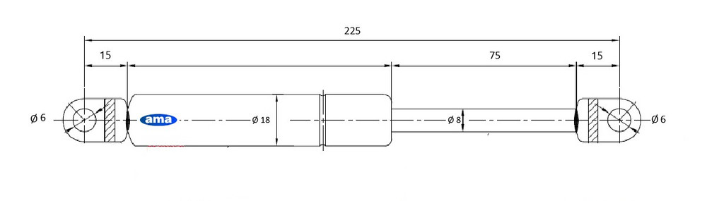 Molla a gas estensione max 225mm 150 N adattabile a John Deere - Ama
