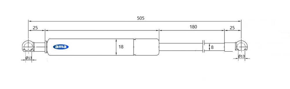 Molla a gas estensione max 505mm 300 N adattabile al riferimento originale Deutz-Fahr 04403124 - Ama