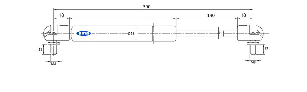 Molla a gas estensione max 390mm 570 N adattabile a Same - Ama