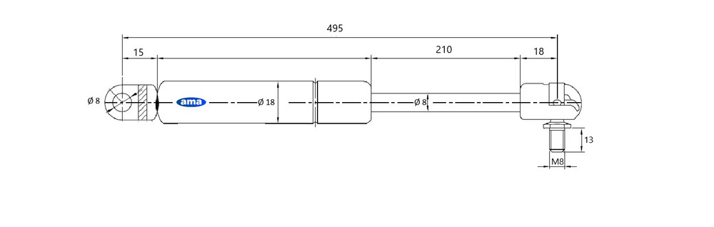 Molla a gas estensione max 495mm 150N adattabile a John Deere - Ama