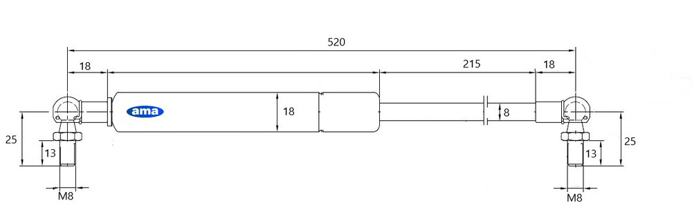 Molla a gas estensione max 520mm 170 N adattabile a Same - Ama