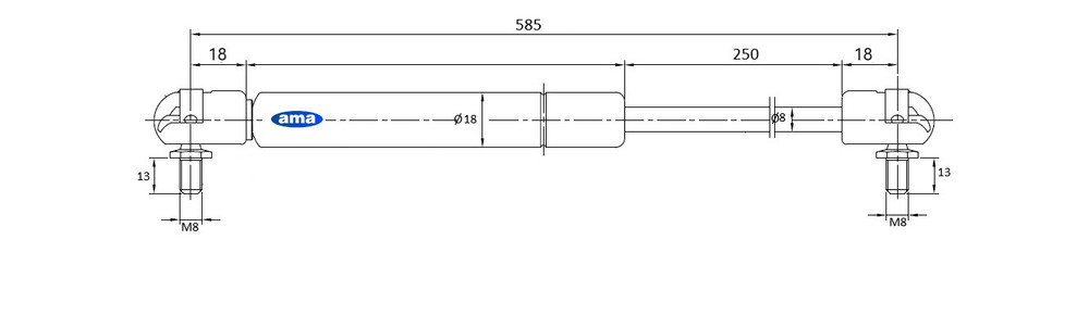 Molla a gas estensione max 585mm 100 N adattabile al riferimento originale Steyer 99-976-047 - Ama