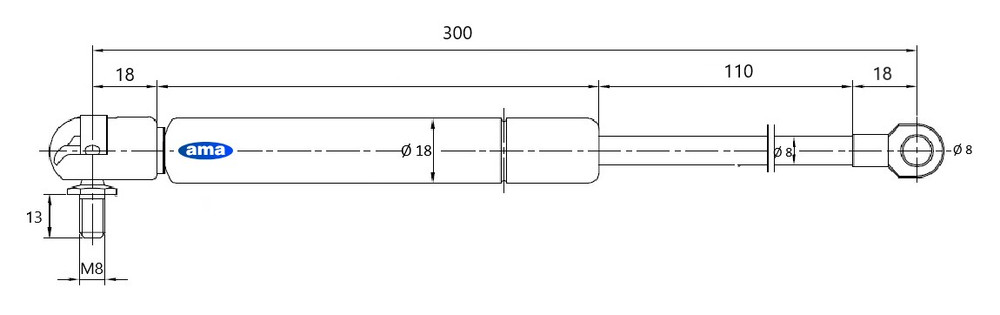 Molla a gas estensione max 300mm corsa 109mm 350 N - Ama