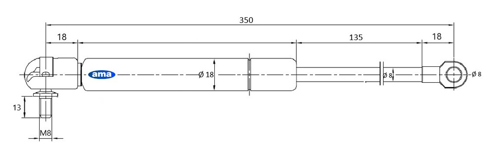 Molla a gas Ama estensione max 350mm 350N 2 terminali - Ama