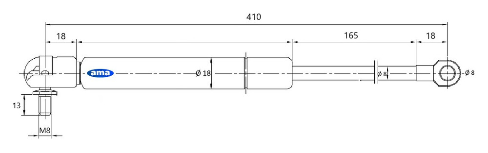 Molla a gas estensione max 410mm corsa 164mm 350 N - Ama
