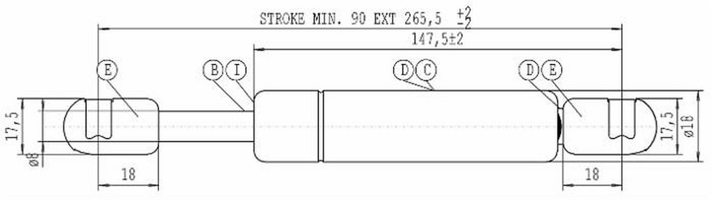 Molla a gas Stabilus estensione max 265,5mm 200 N adattabile al riferimento originale Landini 3660101M91 - Stabilus