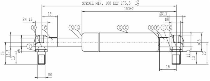 Molla a gas Stabilus estensione max 275,5mm 100 N adattabile al riferimento originale Fendt 0000727510 - Stabilus
