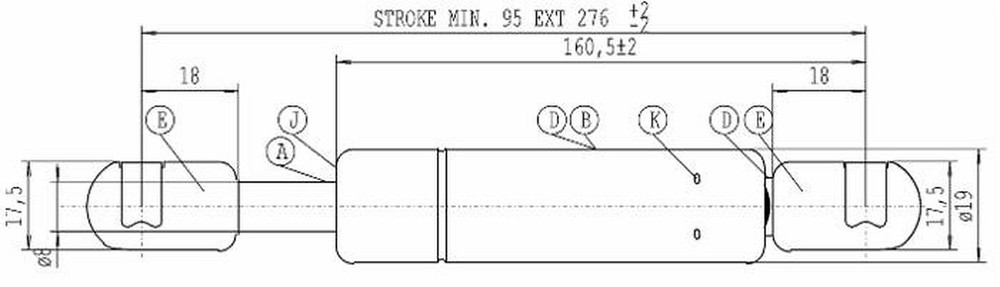 Molla a gas Stabilus estensione max 276mm 250 N adattabile al riferimento originale Landini 3659544M1 - Stabilus