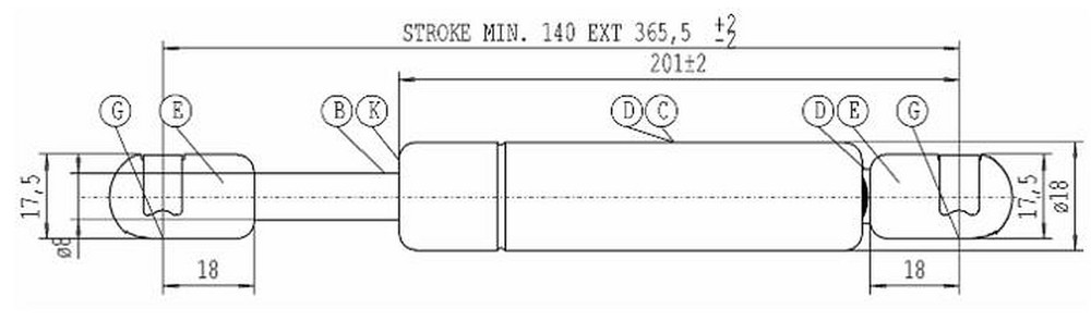 Molla a gas Stabilus estensione max 365,5mm 150 N adattabile al riferimento originale Landini - Stabilus