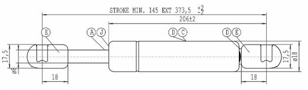 Molla a gas Stabilus estensione max 373,5mm 100 N adattabile al riferimento originale Deutz-Fahr compatibile con Fendt 001094850 - Stabilus