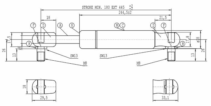 Molla a gas Stabilus estensione max 445mm 150 N adattabile al riferimento originale Deutz-Fahr 001105990 - Stabilus