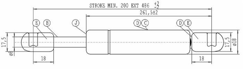 Molla a gas Stabilus estensione max 486mm 200 N adattabile al riferimento originale Landini 3548042M91 - Stabilus