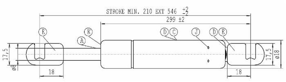 Molla a gas Stabilus estensione max 546mm 140 N adattabile al riferimento originale Fiat 5147419 - Stabilus