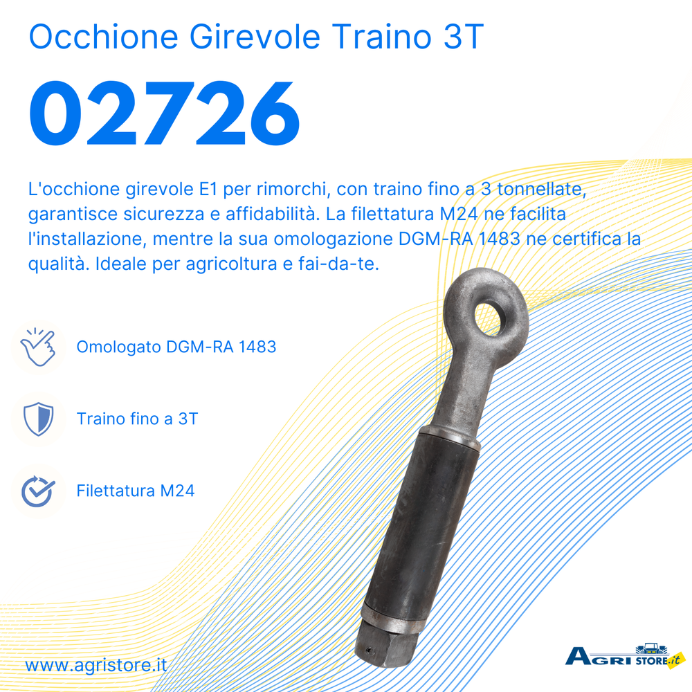 Occhione girevole per rimorchi cat. E1 traino 3T filetto M24 omologato - Ama