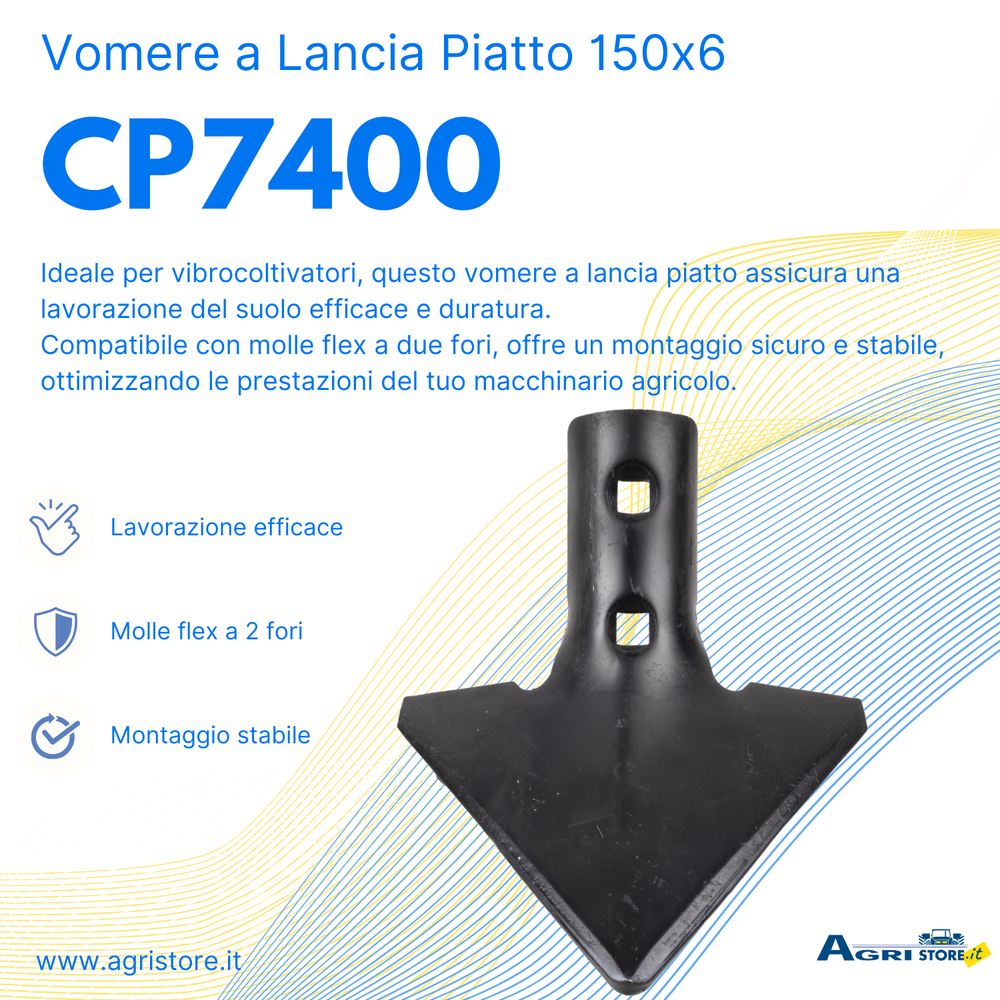 Vomere lancio piatto 150X6/45 per molle per vibrocoltivatori - Ama
