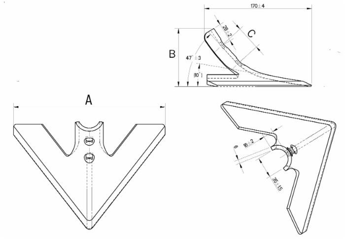 Vomere lancia piatto 175x6/45 per molle per vibrocoltivatori - Ama