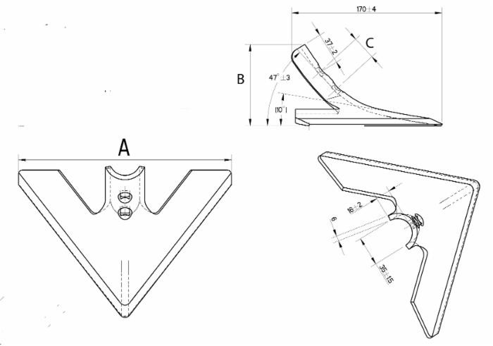 Vomere a lancia piatto 200x6/28 per molle per vibrocoltivatori - Ama