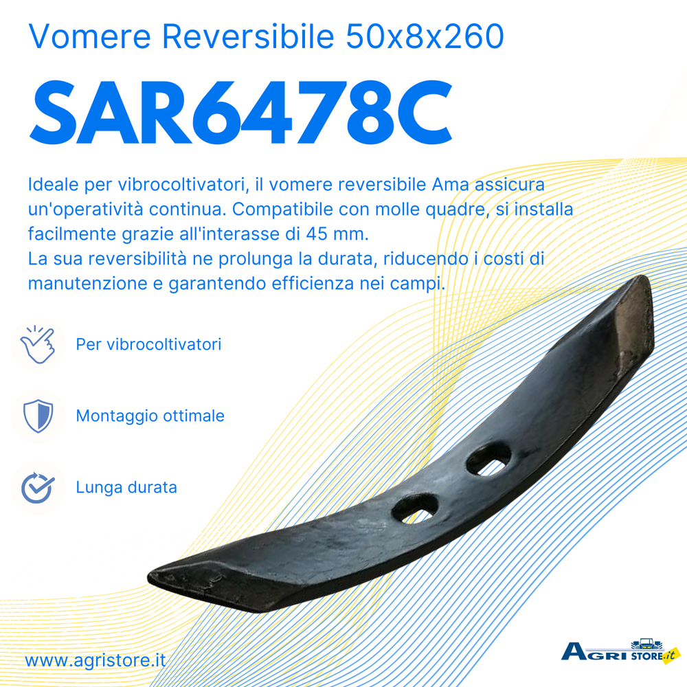 Vomere reversibile 50x8x260 per molla quadra - Ama