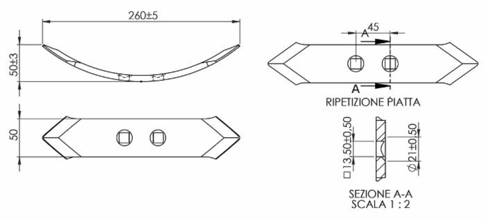 Vomere reversibile 50x8x260 per molla quadra - Ama