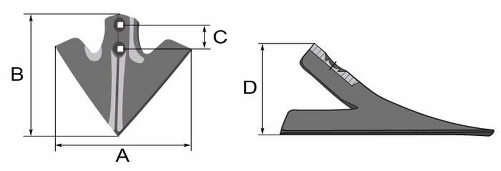 Vomerina di ricambio per coltivatori dimensioni di 205x225 mm fori quadri Ø 11,8mm - Ama