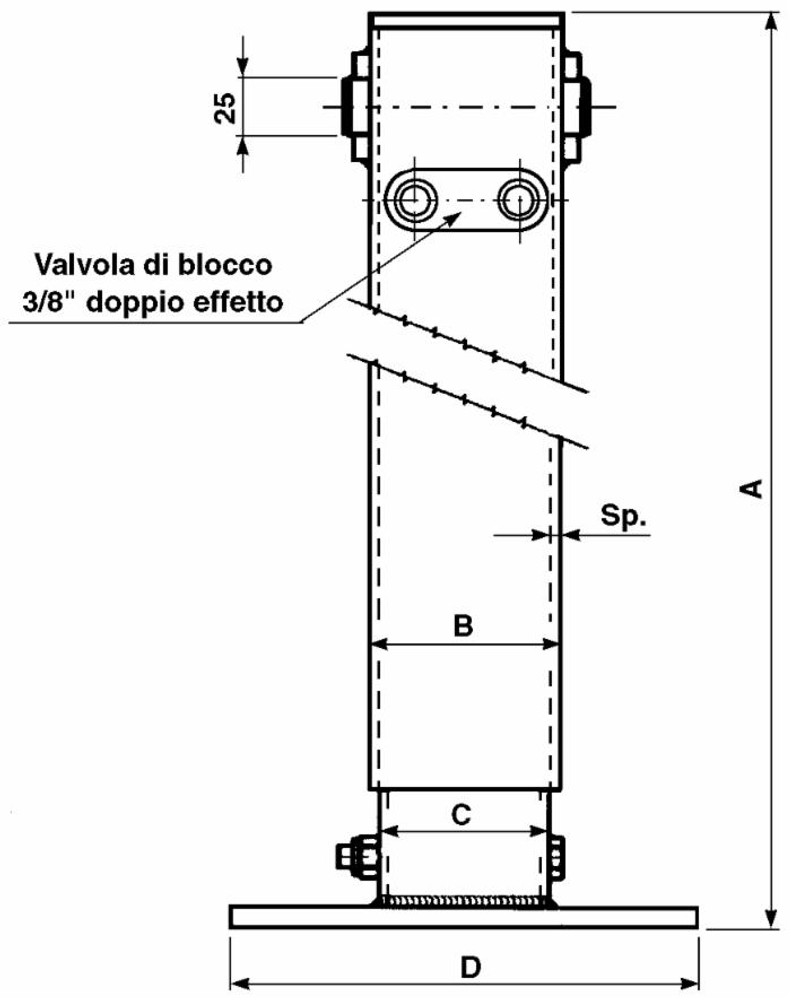 Piede idraulico con valvola di blocco 90x90mm corsa 350mm - Ama Refluid