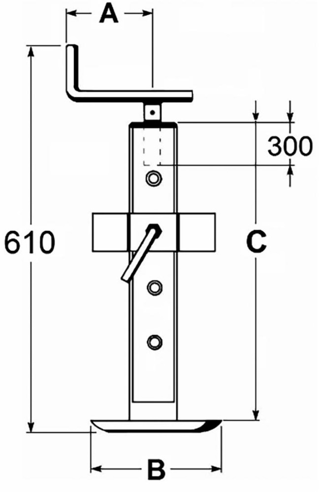 Servotimone regolabile per rimorchi 610mm carico verticale 800kg - Ama