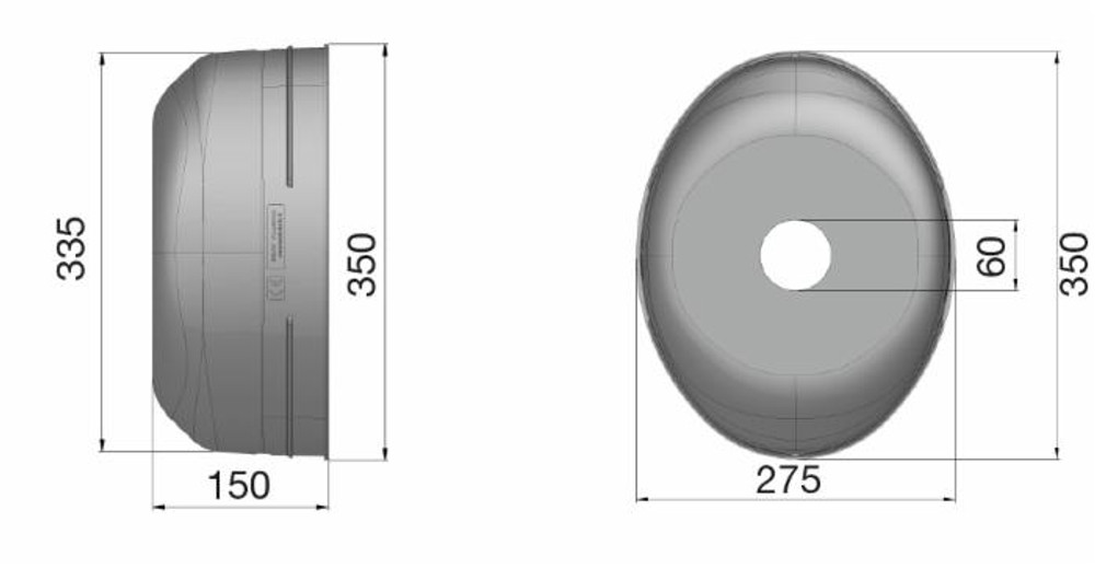 Controcuffia ovale omologata Ø350,lunghezza 150mm - Seat Plastic