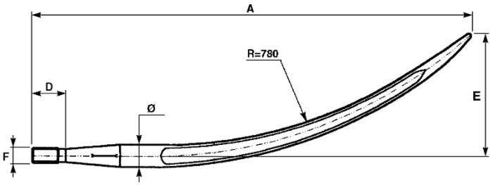 Punta curva per forca letame ø 36mm lunghezza 600mm - Shw