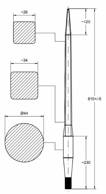 Punta filettata per caricamento frontale ø 42mm lunghezza 810mm - Shw