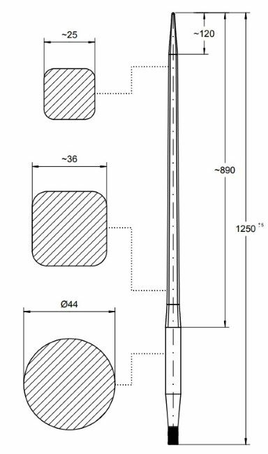 Punta filettata per caricamento frontale ø 42mm lunghezza 1250mm - Shw