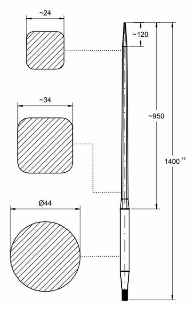 Punta filettata per caricamento frontale ø 42mm lunghezza 1400mm - Shw