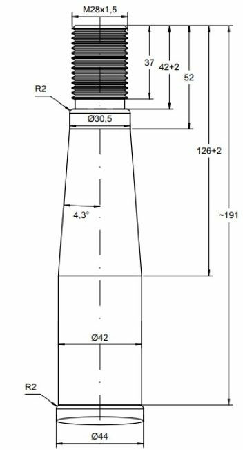 Punta filettata per caricamento frontale ø 42mm lunghezza 1400mm - Shw