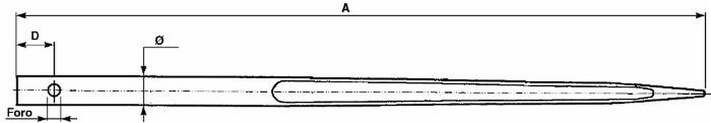 Punta forata per caricamento frontale ø 42mm lunghezza 980mm - Shw