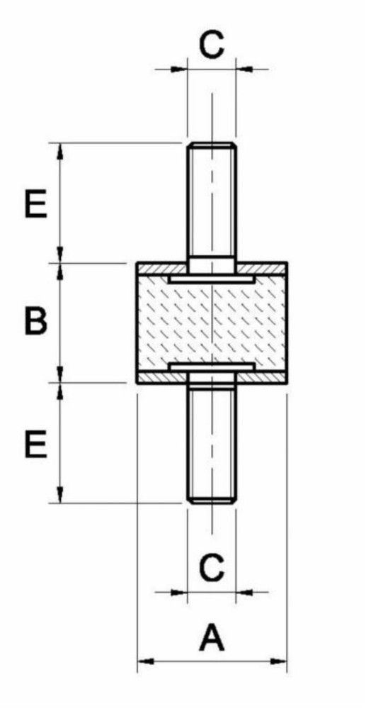 Antivibrante cilindrico maschio/maschio 30x30mm M8 - Ama