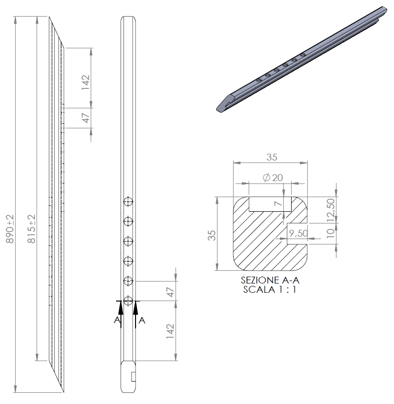 Scalpello sx Ama per aratri adattabile a Sogema e Viviani 35x35 - Ama