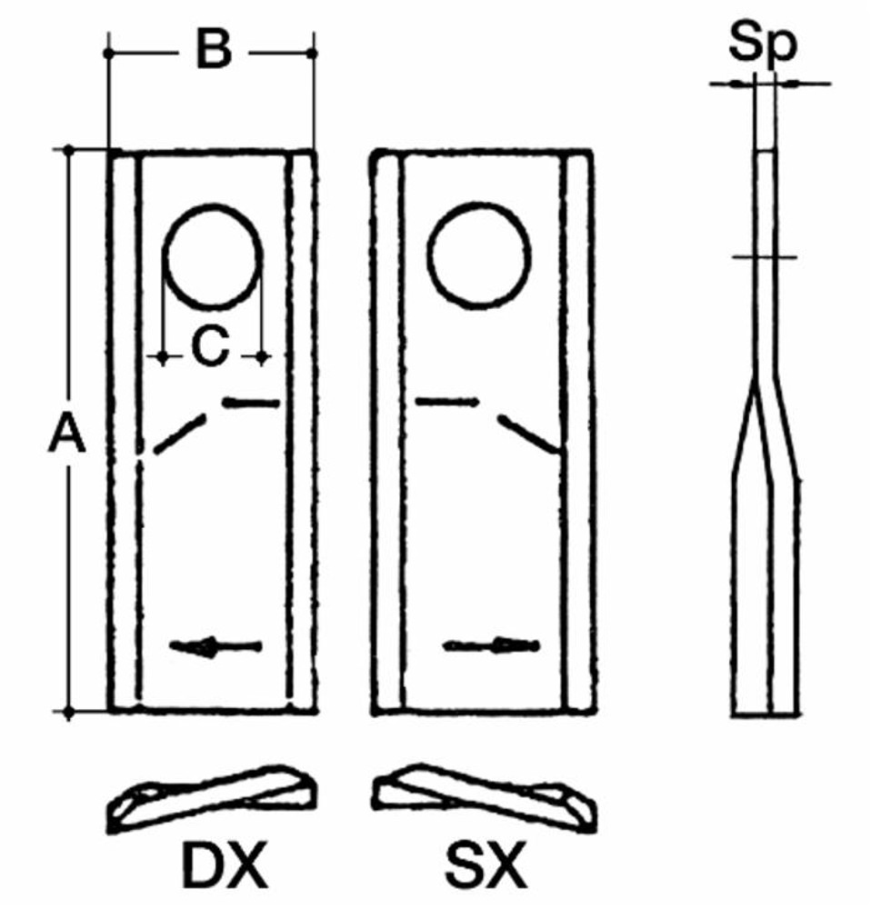 Coltello per falciatrice sx lunghezza 107mm foro Ø 18,2mm - Ama