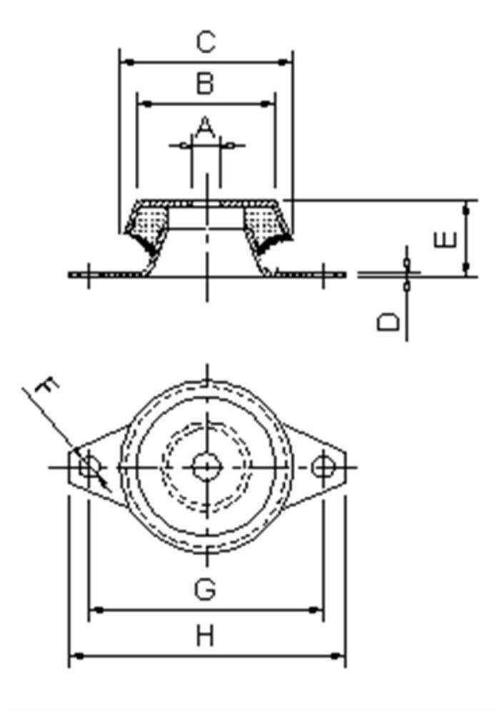 Supporto antivibrante a campana Ama 119x48 mm con foro passante Ø 24,5mm - Ama