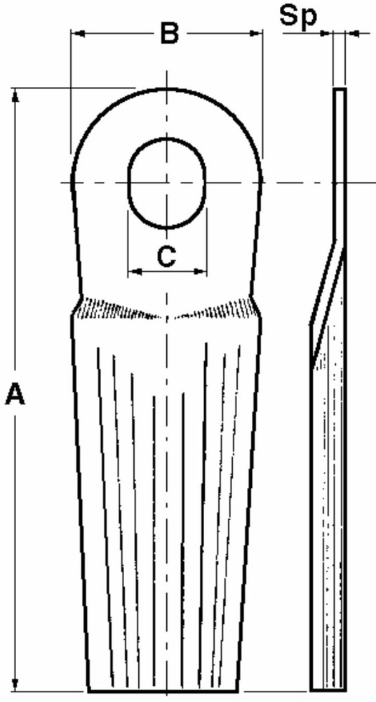 Coltello bombato 112x50mm con foro e spessore 4mm adattabile a Kuhn 56840000 - Ama