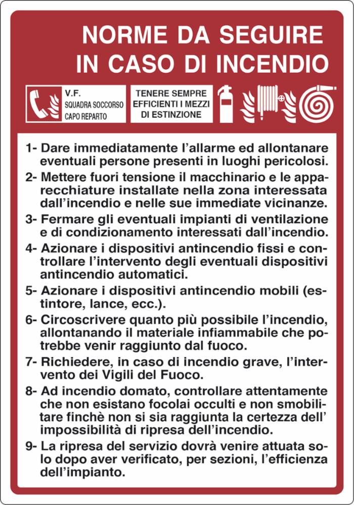 Cartello segnaletica "norme caso incendio" 50x35 - Ama