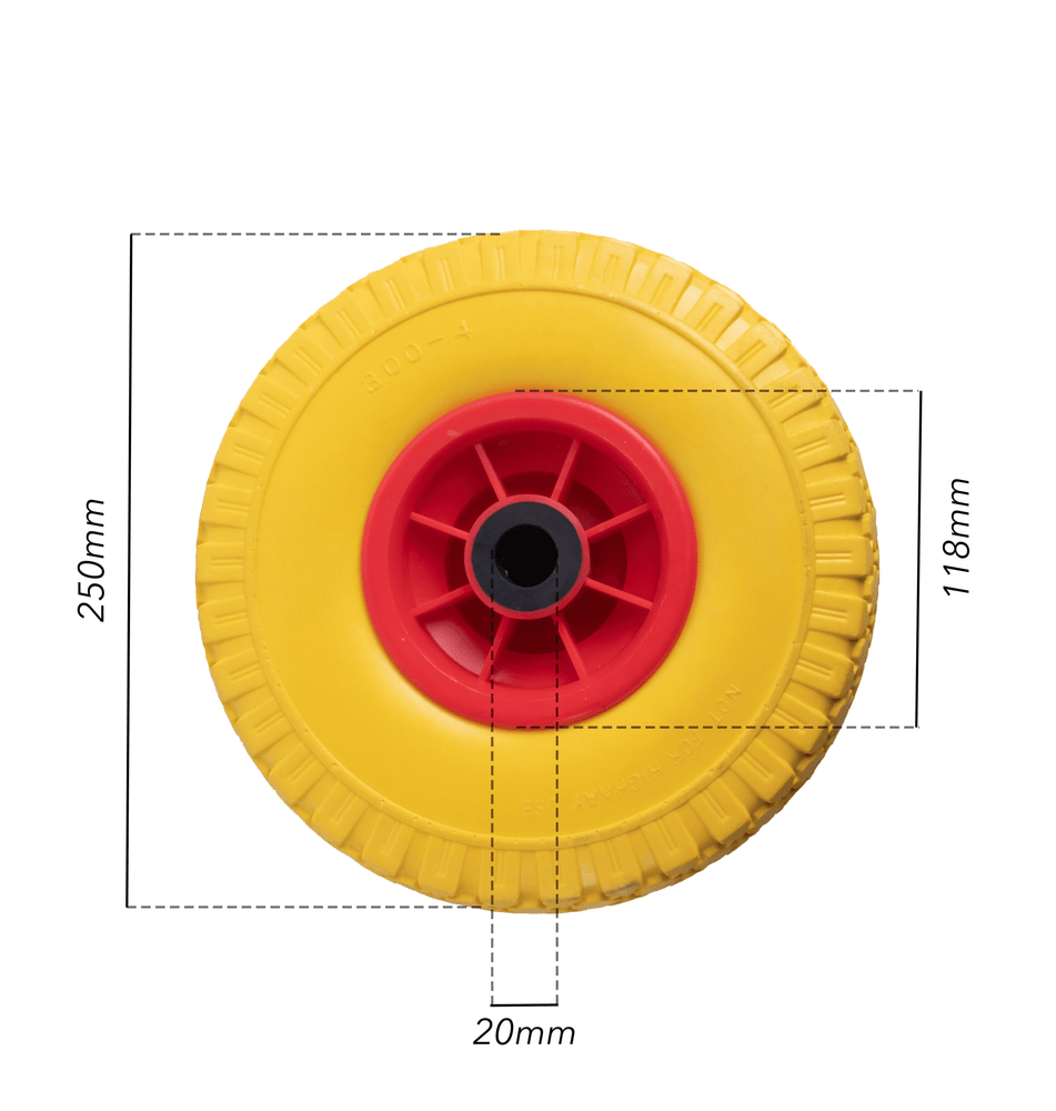 Ruota per carrelli gialla in poliuretano 3.00x4” portata 50kg Ø 250mm - Ama