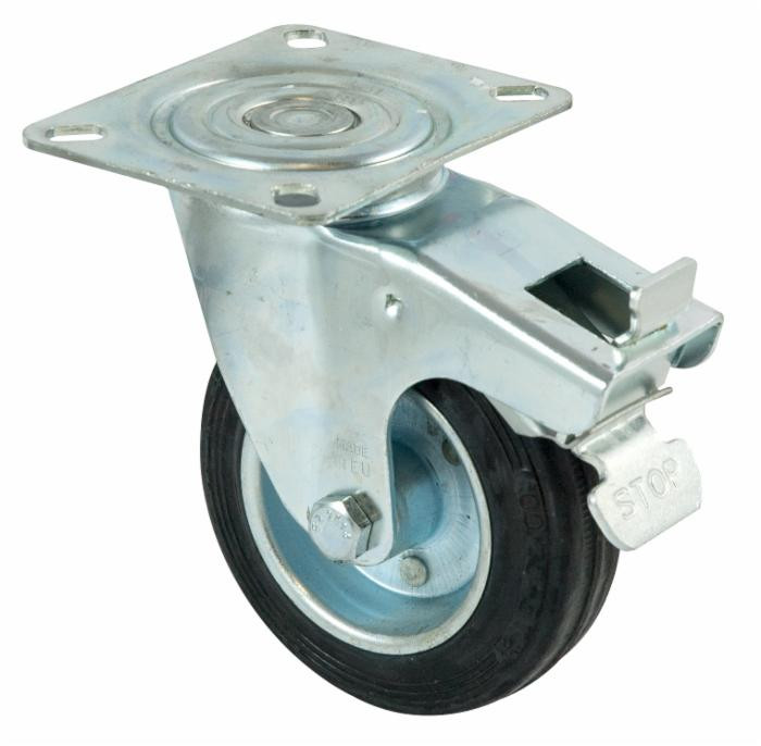 Ruota gommata 100x30mm girevole con freno - Ama