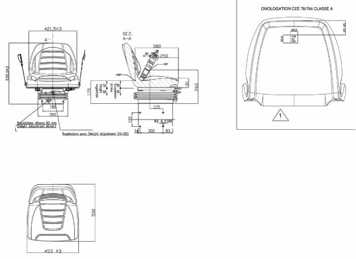 Sedile 450 in sky nero con molleggio meccanico e cintura - Seat Industries