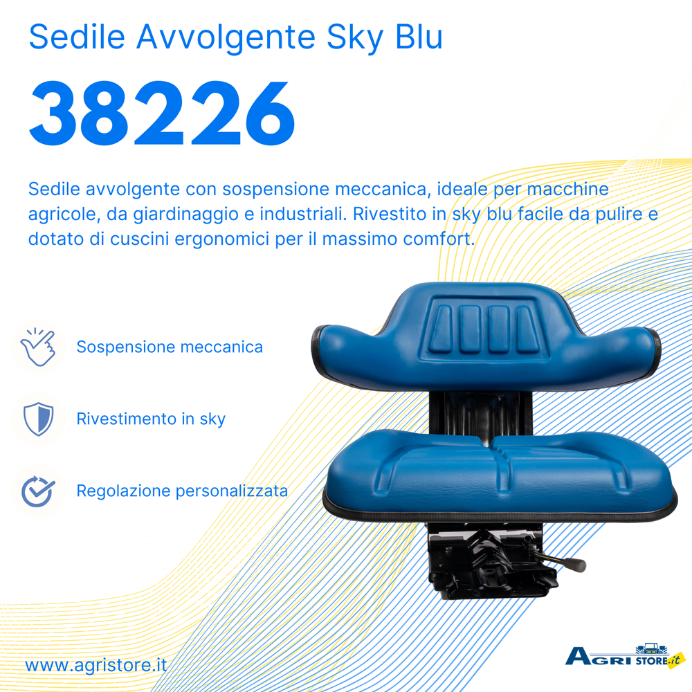Sedile avvolgente in sky blu con sospensione meccanica - Seat Industries