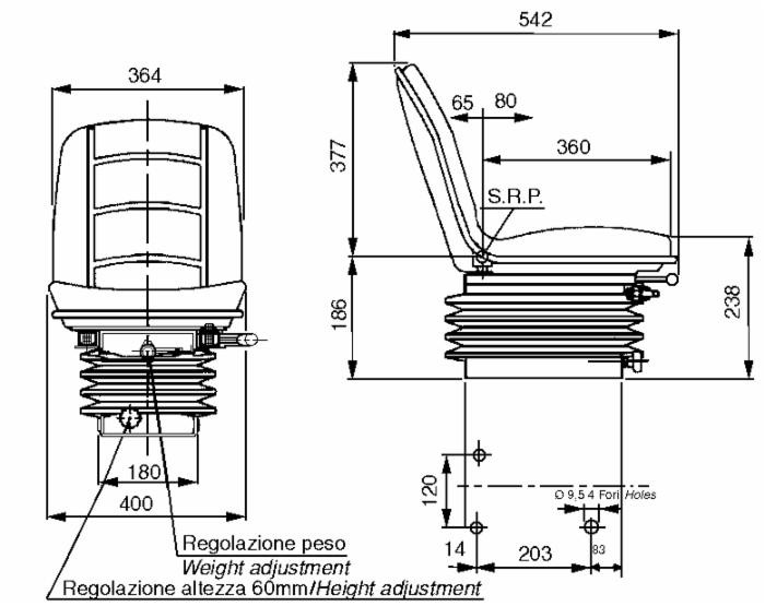 Sedile Compact in sky nero con molleggio meccanico - Seat Industries