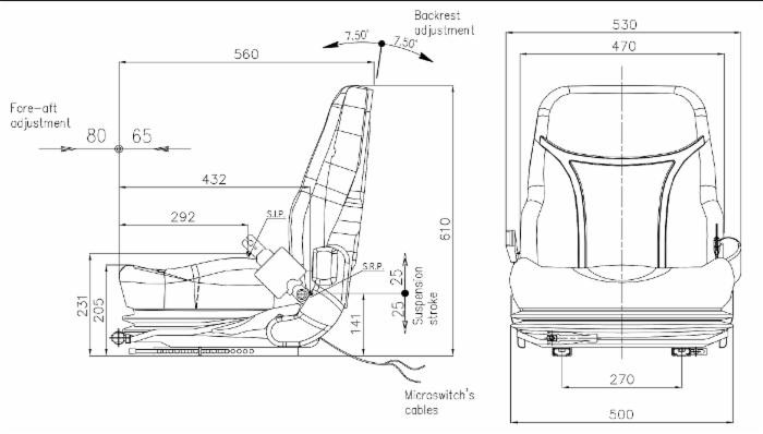 Sedile Fully Alto in sky nero con sospensione meccanica e microswitch - Seat Industries