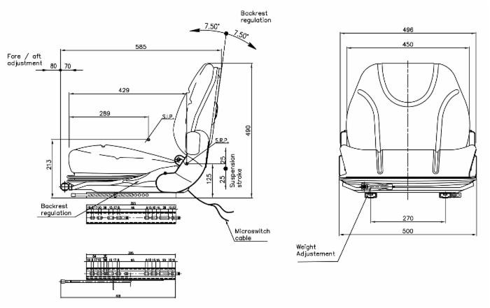 Sedile Fully in sky nero con molleggio meccanico e microswitch - Seat Industries